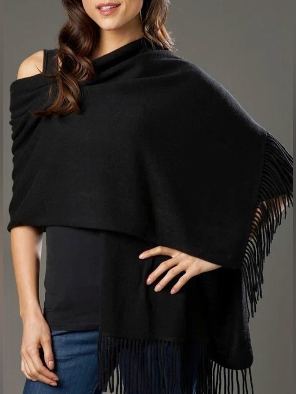 100% Pure Cashmere Made in Scotland Oversized Wrap Shawl Scarf Throw Black NEW